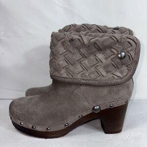 UGG Boot Lynnea Arroyo Weave Gray Ankle Size 6 Foldover Nubuck Suede Mint